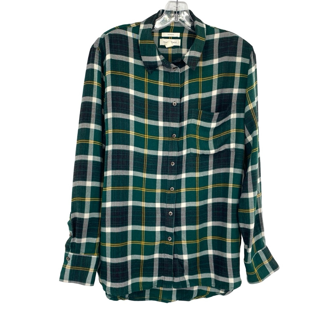 Treasure & Bond Green Plaid Boyfriend Button Down Shirt